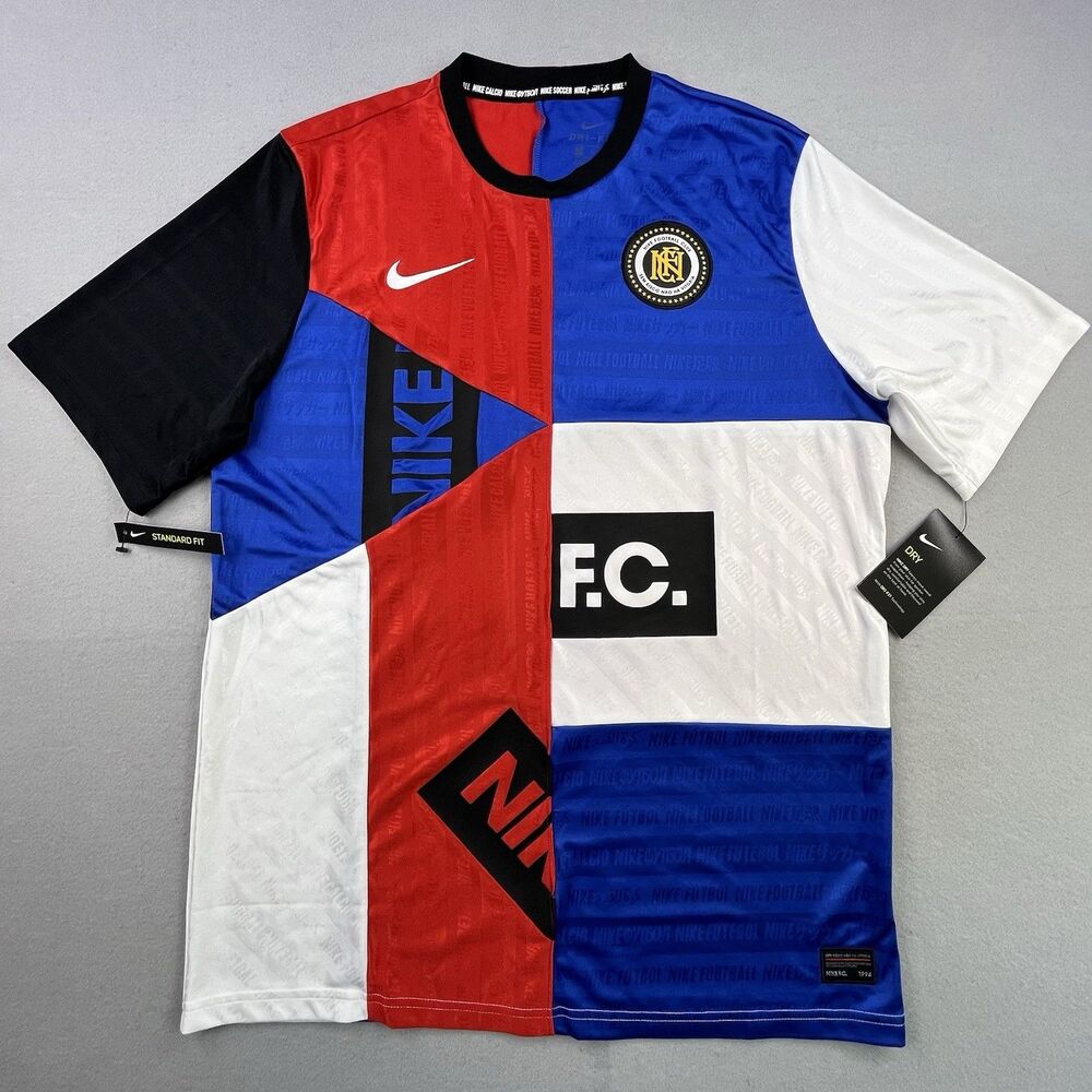 NIKE FC Home Soccer Jersey Men’s Large Futbol Colorblock Red White Blue NEW